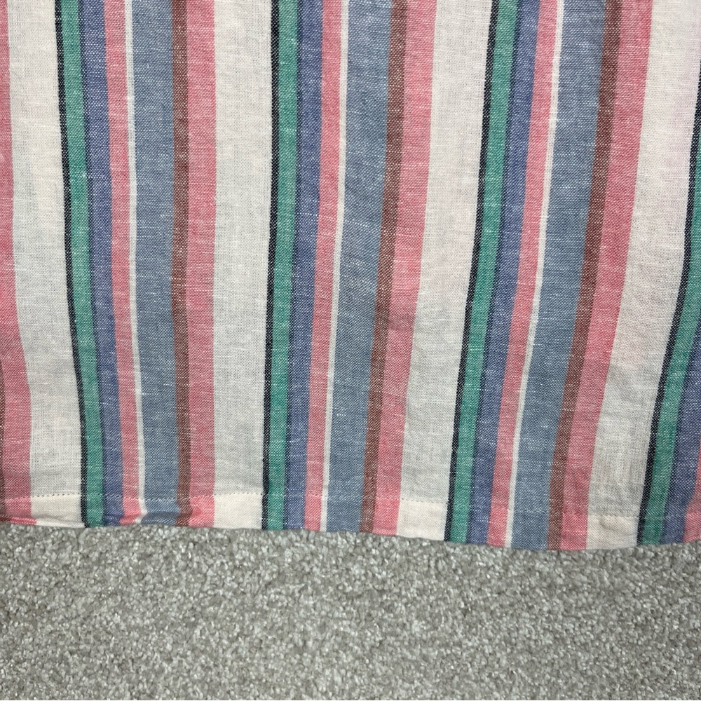 Orvis Shirt Womens Large Pink Blue Stripe Linen Blend Short Sleeve Button- 4096 - Picture 9 of 11